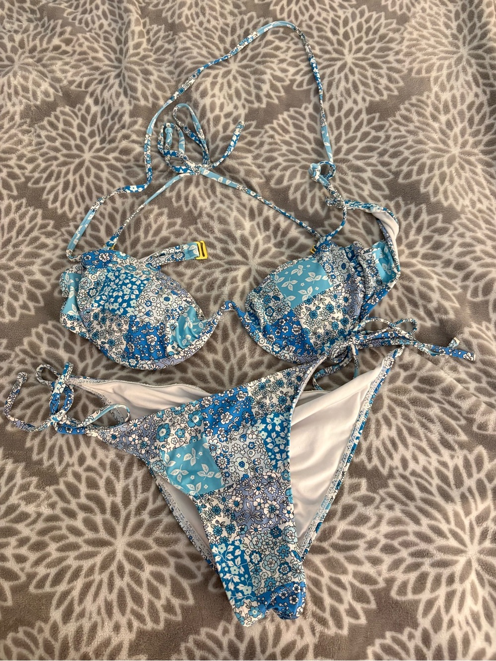 Blue Floral Patchwork Bikini Set